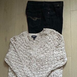 Lot Of 2 Lands End Women's Drifter V Neck Size XL & Denim Jeans Sz 18